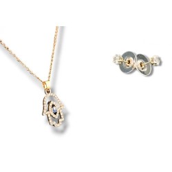 Collier pendentif Hamsa avec boucles d'oreilles clous rhodié... | Collier Hamsa