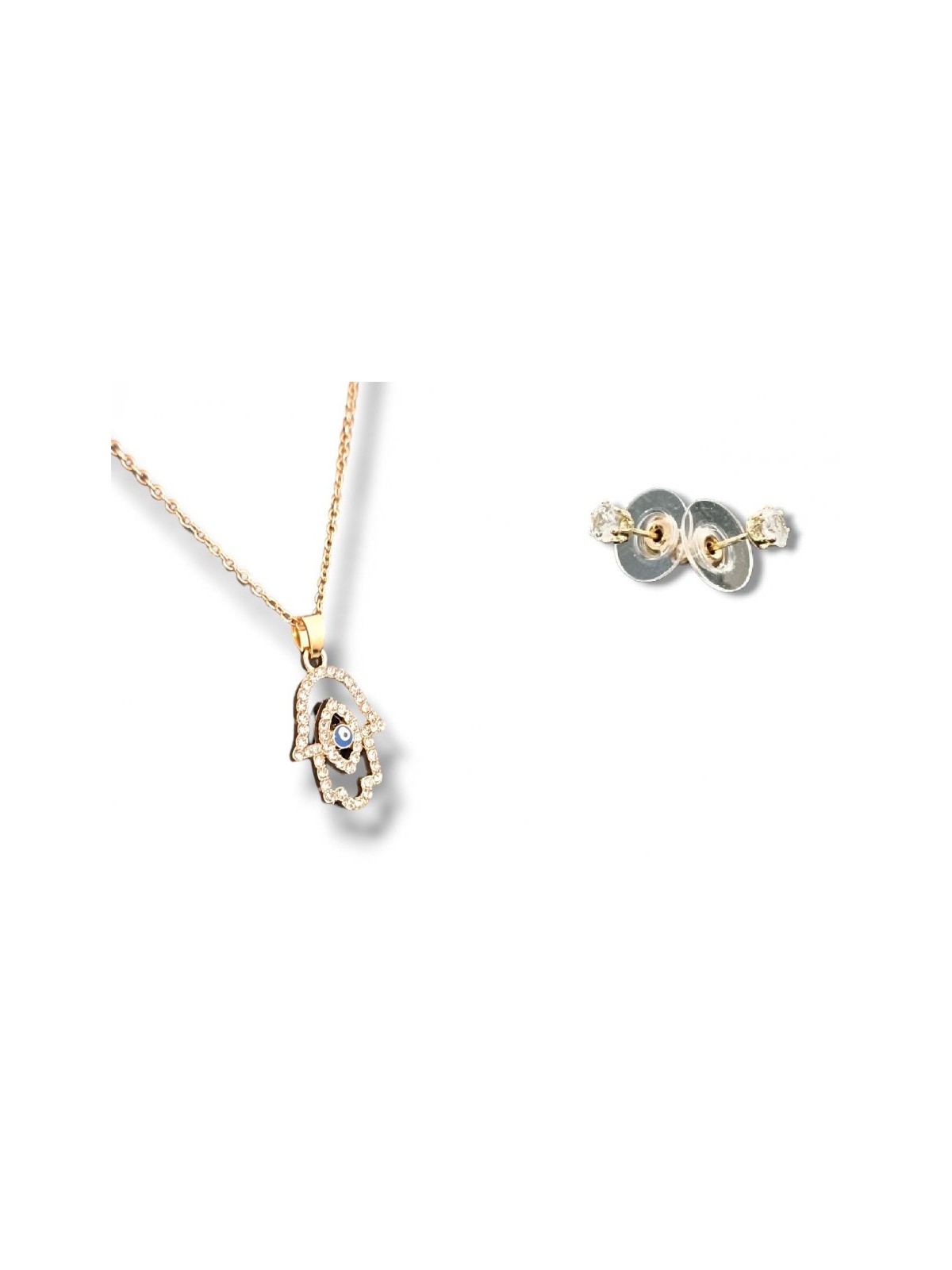 Hamsa Pendant Necklace with Stud Earrings Rhodium ... | Hamsa Necklace