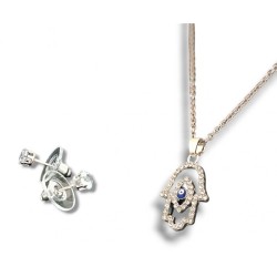 Hamsa Pendant Necklace with Stud Earrings Rhodium ... | Hamsa Necklace