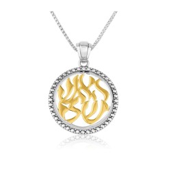 Sterling Silver Necklace Circular Pendant with Gol... | Jewish Pendant