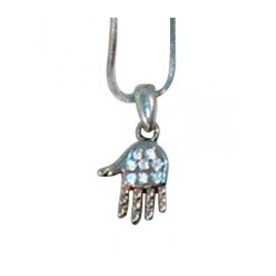 Rhodium Pendant Necklace Open Palm Hamsa with Whit... | Hamsa Necklace
