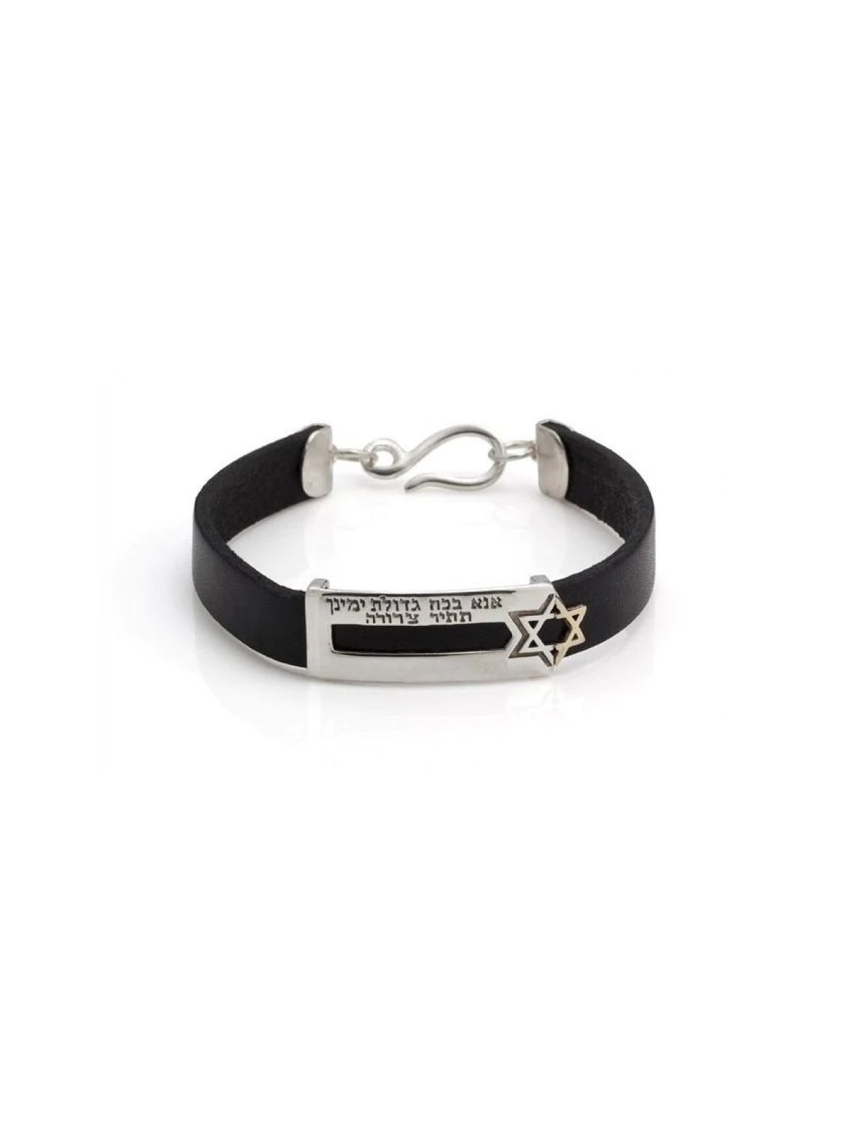 HaAri Bracelet Kabbale en cuir noir et argent A... | Bracelets par HaAri