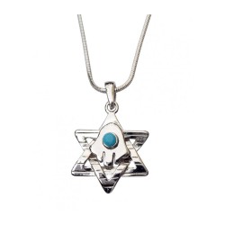 Pendant Necklace Star of David with Hamsa and Blue... | Hamsa Necklace