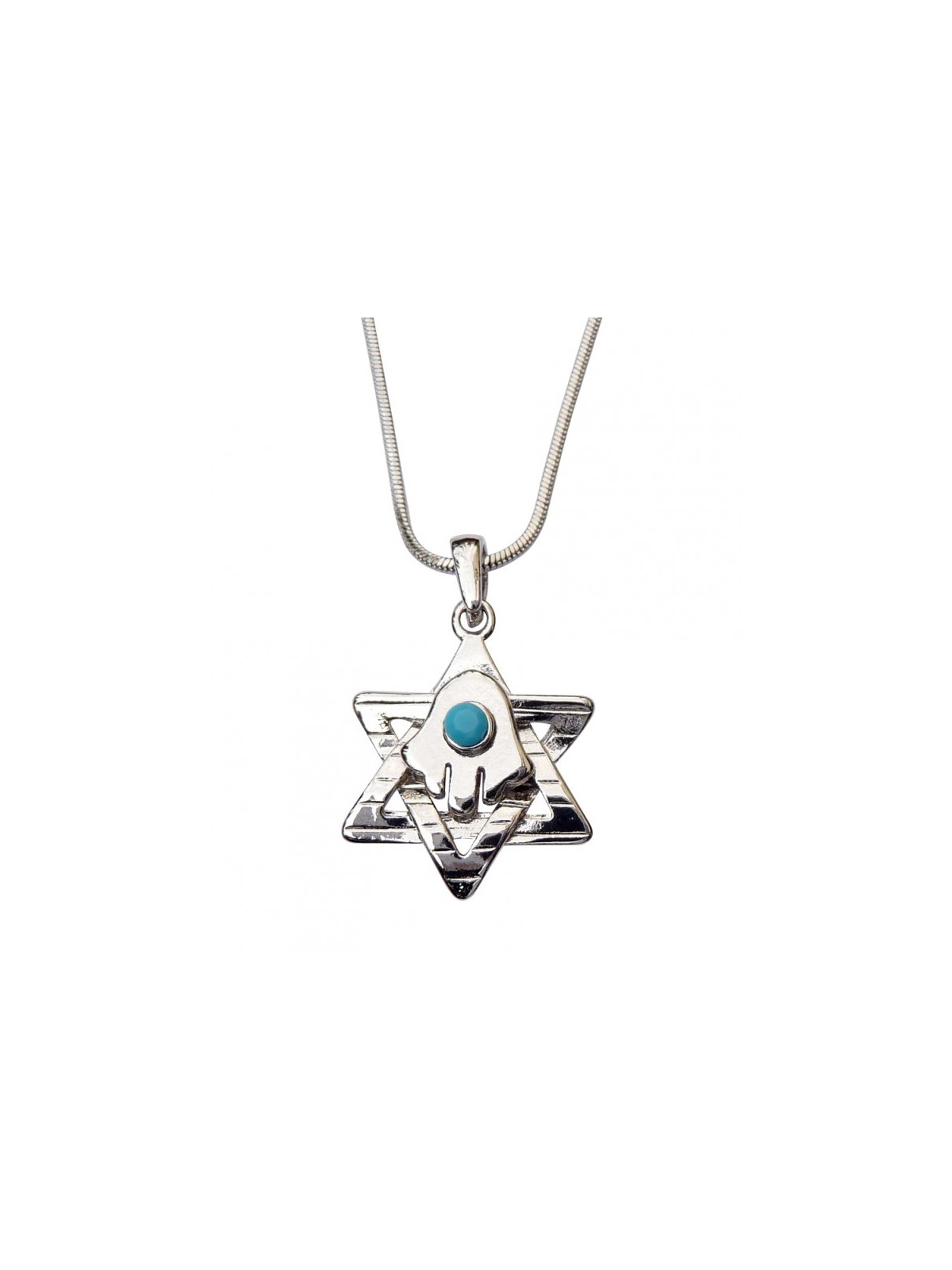 Pendant Necklace Star of David with Hamsa and Blue... | Hamsa Necklace