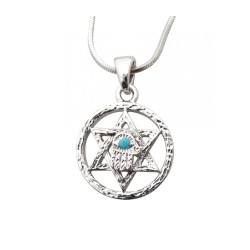 Pendant Necklace Star of David in Circle with Hams... | Hamsa Necklace