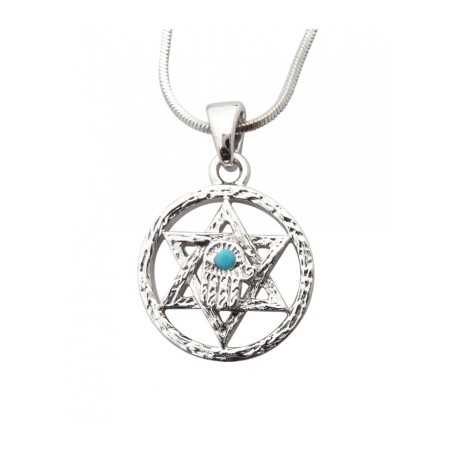 Pendant Necklace Star of David in Circle with Hams... | Hamsa Necklace