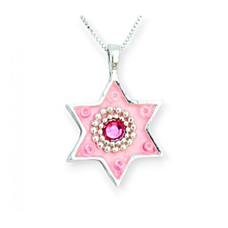 Pink Star of David Necklace with Cryst... | Necklaces by Esther Shahaf