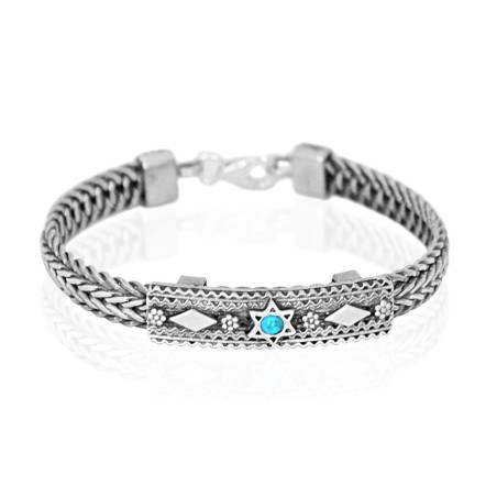 Turquoise Star of David Silver Bracelet by Golan Studio | Men Jewelry