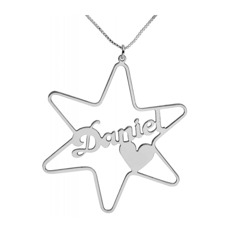 Silver Cursive English Name Necklace Star of... | Personalized Jewelry