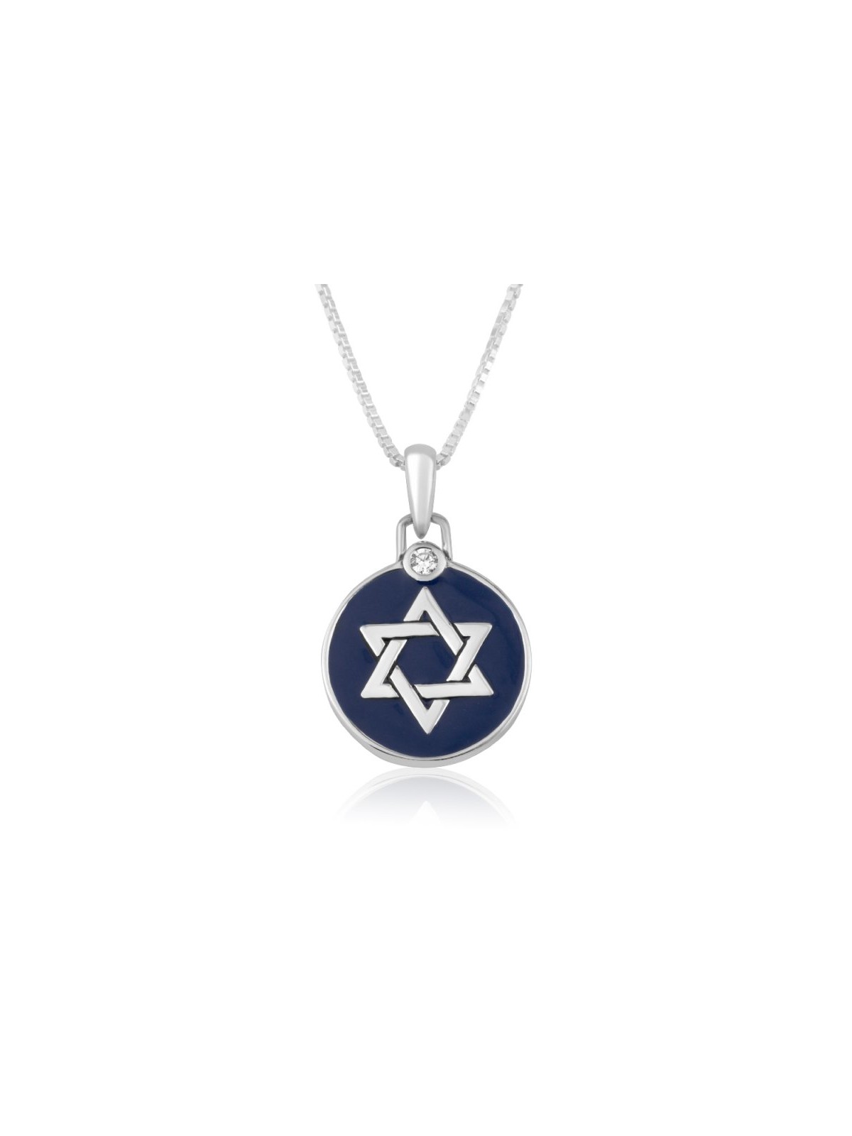 Sterling Silver Necklace Round Pendant with Star o... | Jewish Pendant