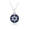 Sterling Silver Necklace Round Pendant with Star o... | Jewish Pendant
