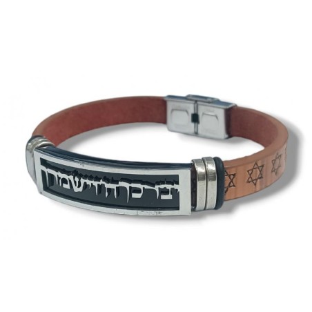 Bracelet Cuir Marron Etoiles de David Plaqu... | Bracelets - jusqu'à 10 $