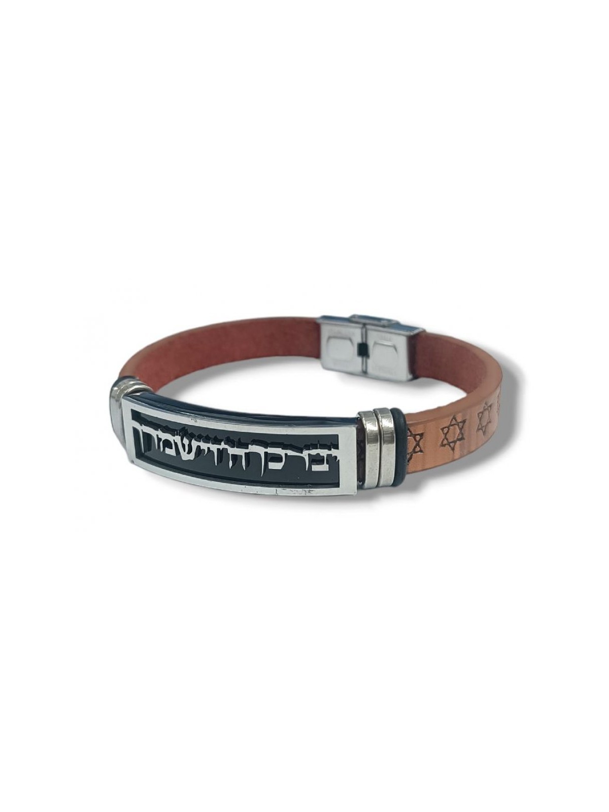 Bracelet Cuir Marron Etoiles de David Plaqu... | Bracelets - jusqu'à 10 $