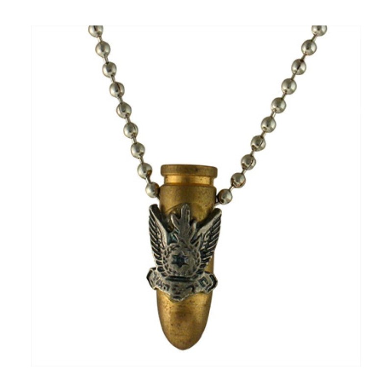 Necklace with Israeli Army Bullet Bronze Pendant Emb... | Israeli Army