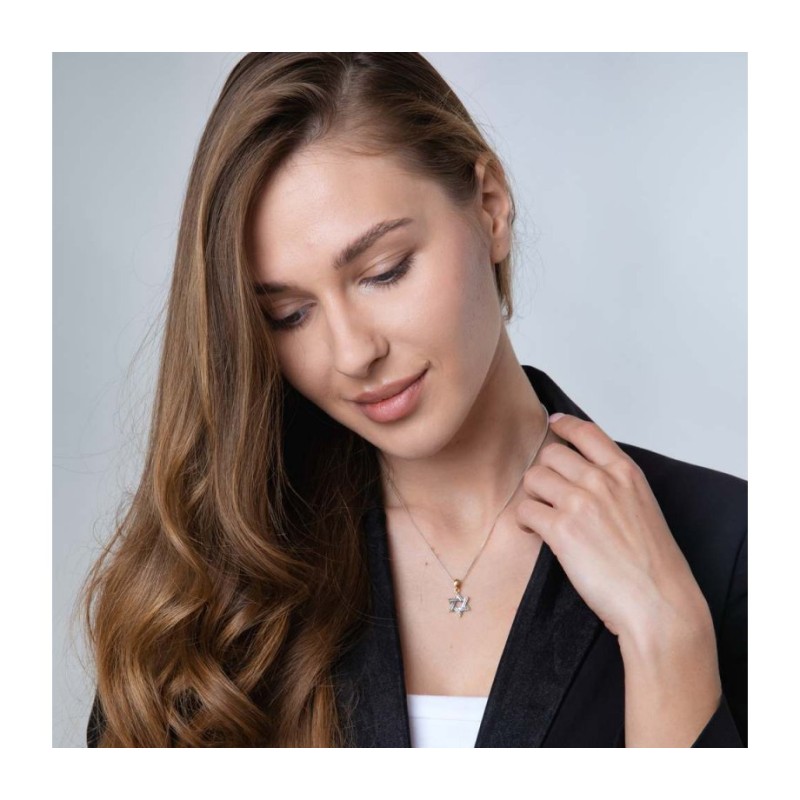 Sterling Silver and 15K Gold Star of Davi... | Jewish Gift from Israel