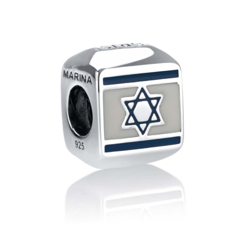 Sterling Silver Square Israel Flag Charm | Judaica Charms