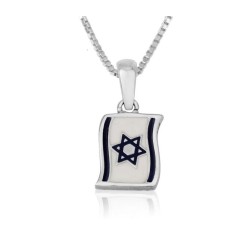 Sterling Silver Necklace and Pendant Blue and Whit... | Jewish Pendant