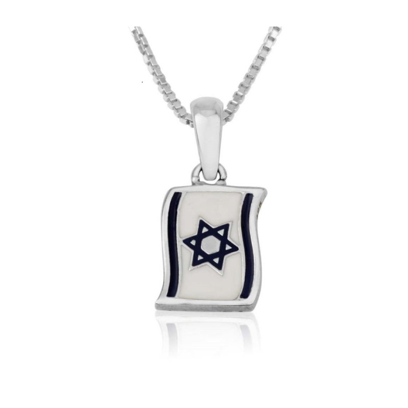 Sterling Silver Necklace and Pendant Blue and Whit... | Jewish Pendant