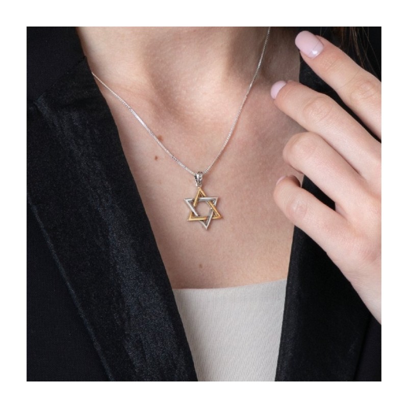 Two Tone Star of David Pendant Sterling S... | Jewish Gift from Israel