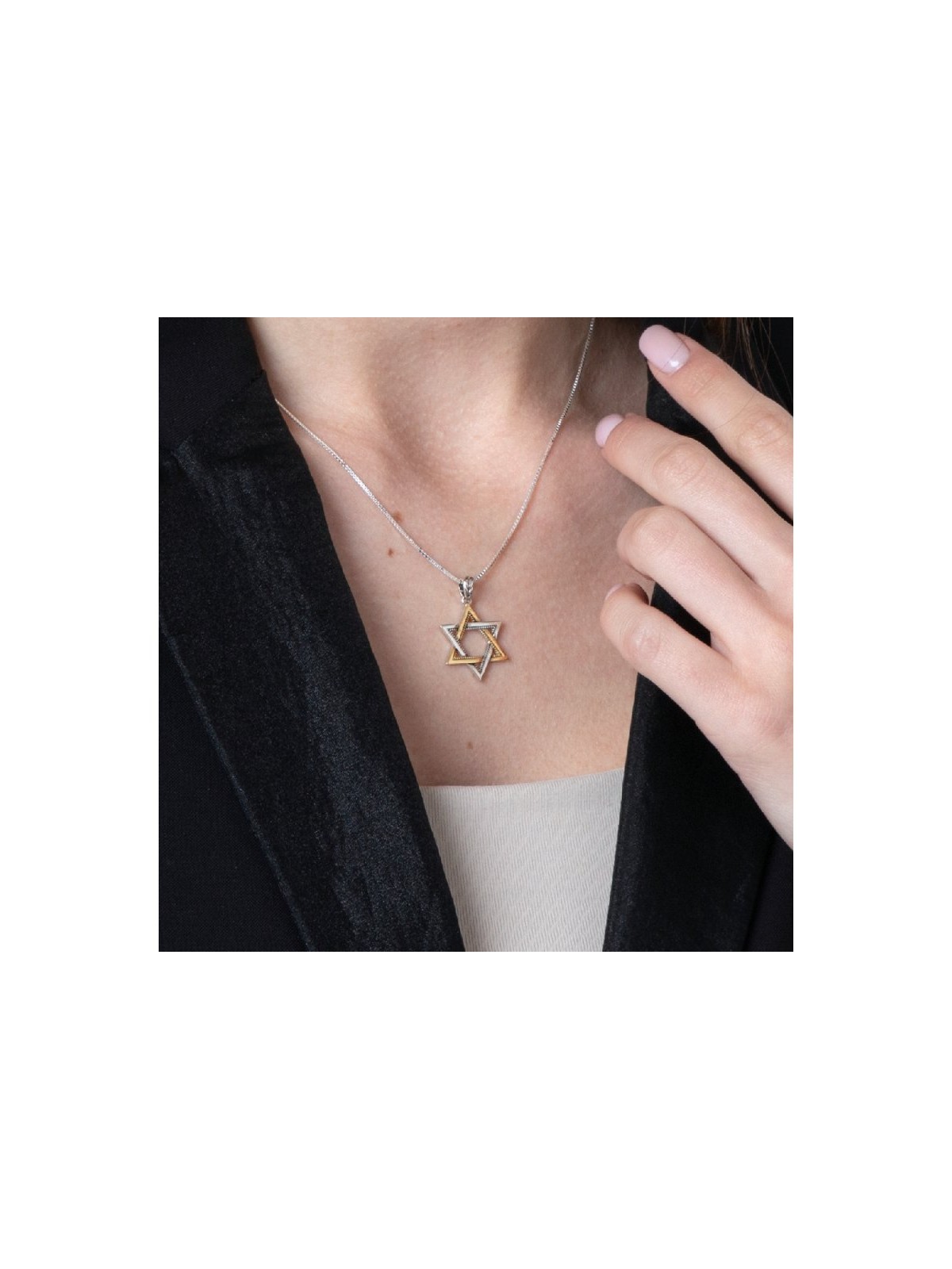 Two Tone Star of David Pendant Sterling S... | Jewish Gift from Israel