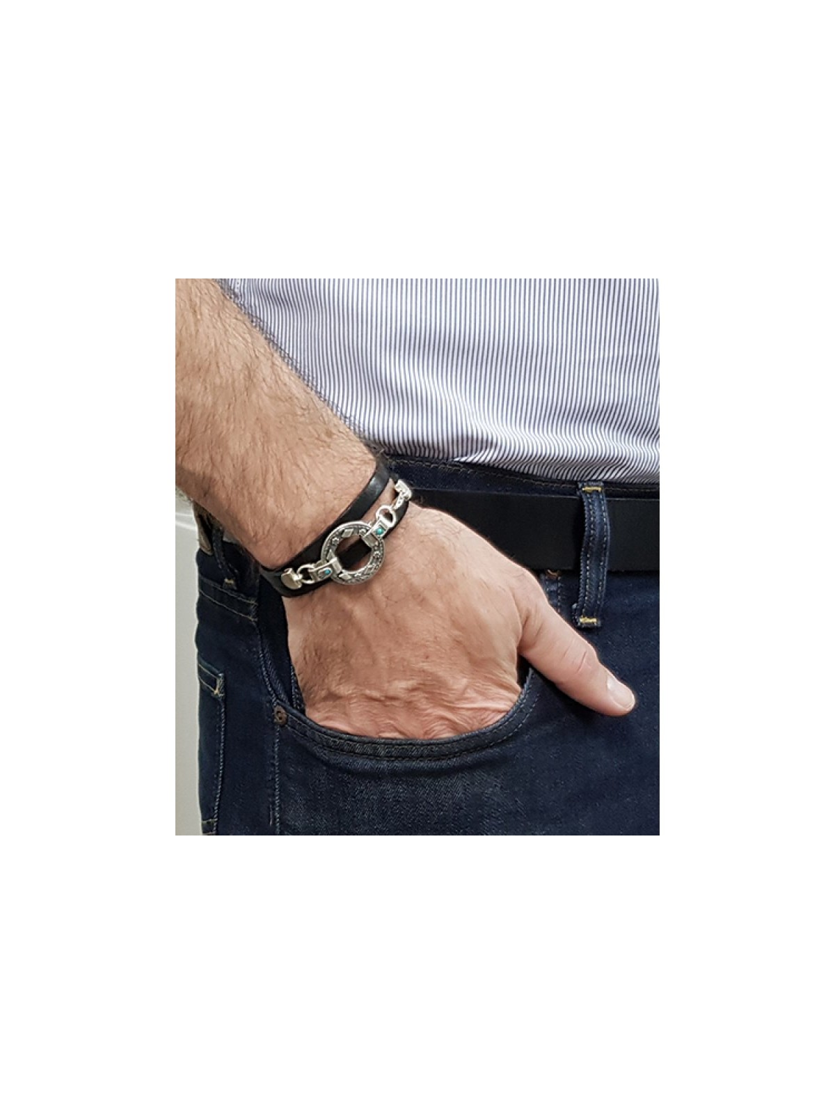 Golan Leather Triple Wrap Men Bracelet Silver Hamsa H... | Men Jewelry