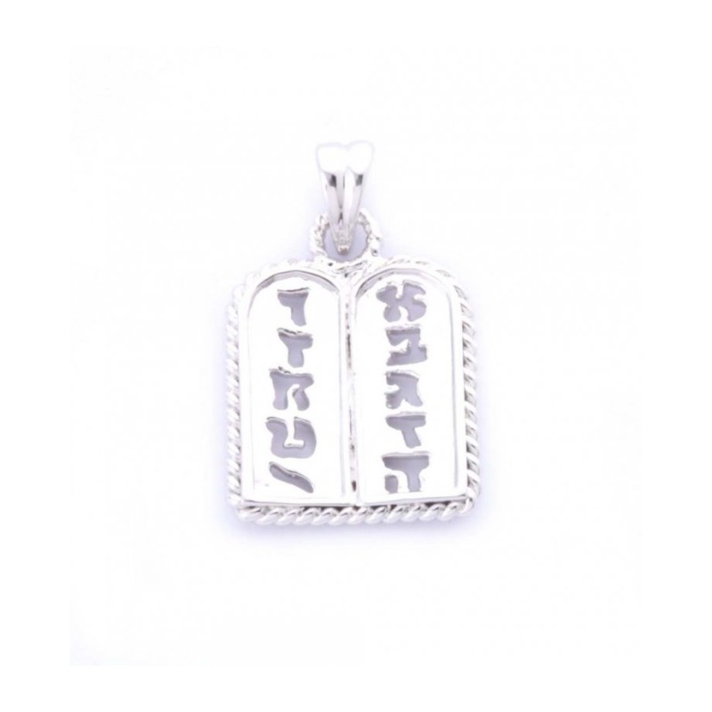 Pendentif Tablette des Dix Commandements Plaqué Rhodium Or... | Pendentif juif
