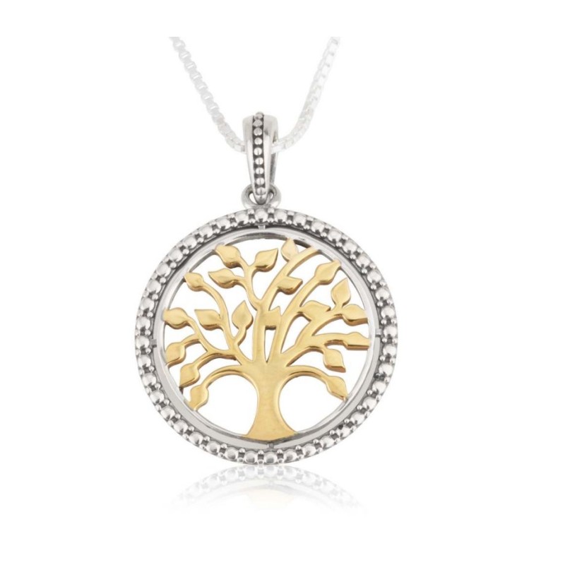 Collier Pendentif Bicolore Plaqué Or Arbre de Vie... | Pendentif juif