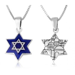 Sterling Silver Pendant Necklace Star of David Blu... | Jewish Pendant