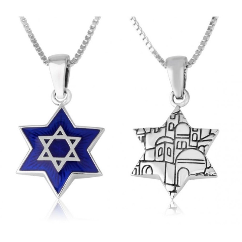Sterling Silver Pendant Necklace Star of David Blu... | Jewish Pendant