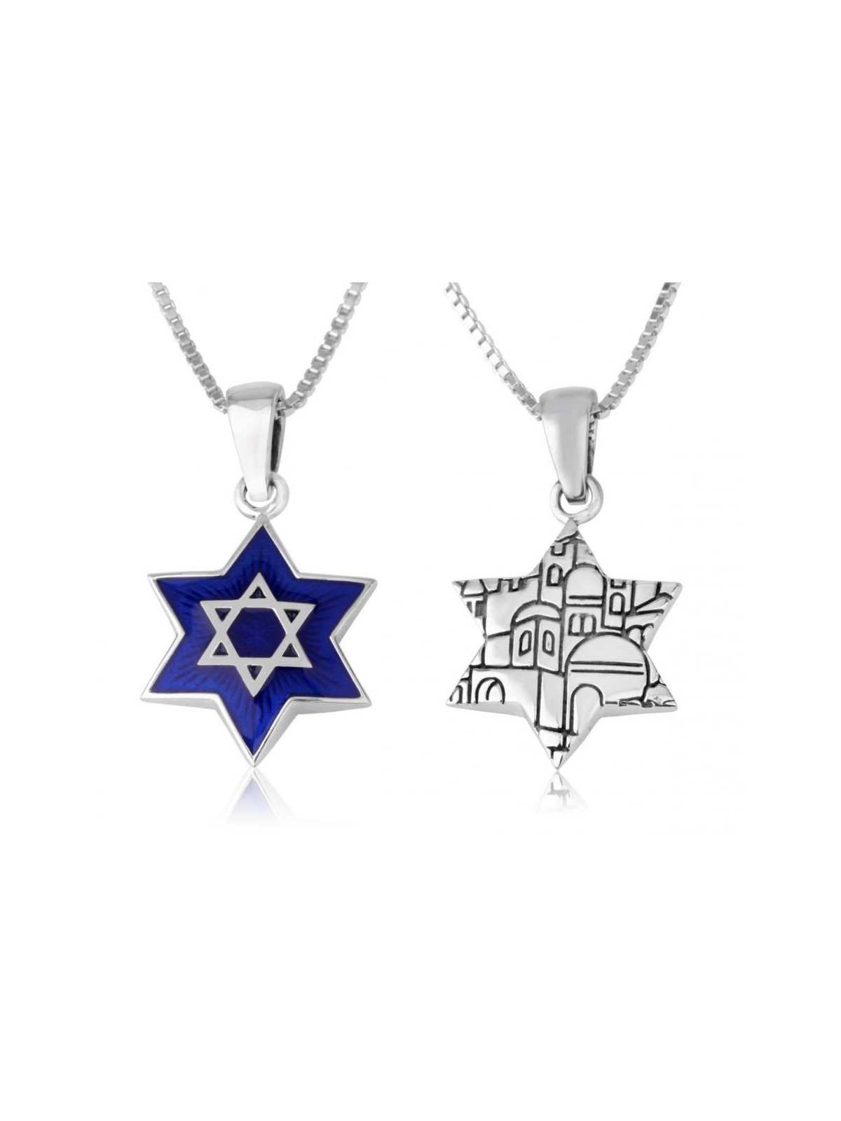 Sterling Silver Pendant Necklace Star of David Blu... | Jewish Pendant