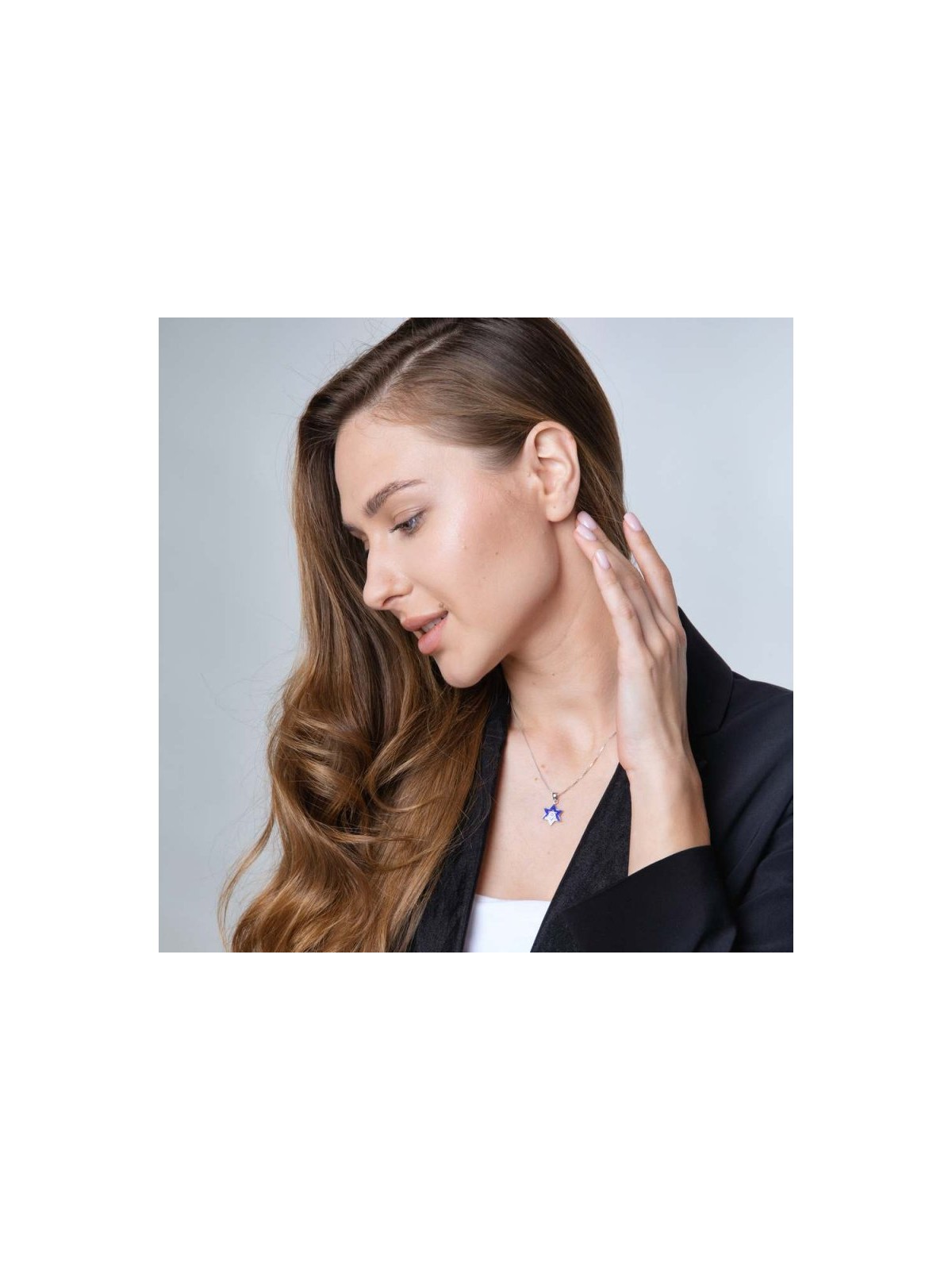 Collier pendentif en argent sterling Étoile de David Blu... | Pendentif juif