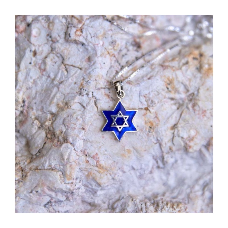 Collier pendentif en argent sterling Étoile de David Blu... | Pendentif juif