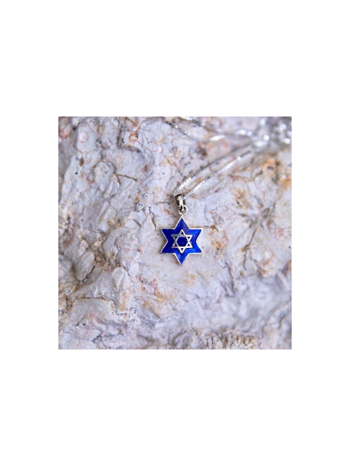 Sterling Silver Pendant Necklace Star of David Blu... | Jewish Pendant