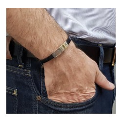 Golan Leather Men Bracelet with Sterling Silver Hebre... | Men Jewelry