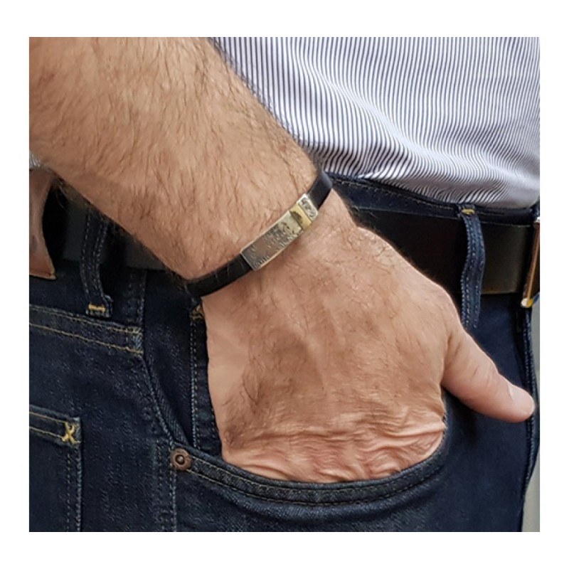 Golan Leather Men Bracelet with Sterling Silver Hebre... | Men Jewelry