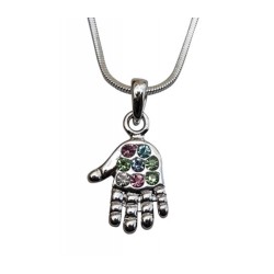 Open Hamsa Rhodium Pendant Necklace with Multicolo... | Hamsa Necklace