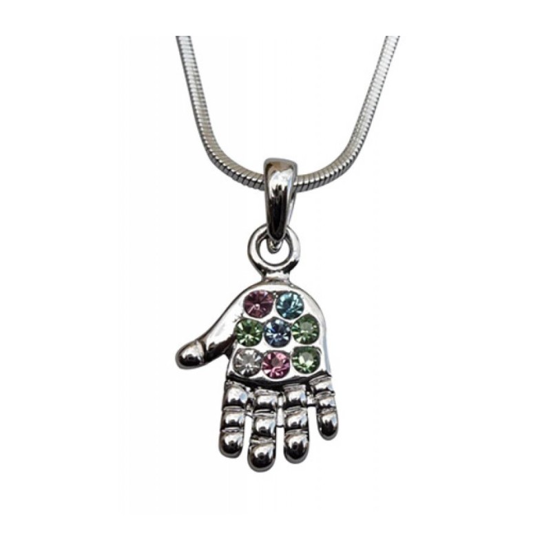 Open Hamsa Rhodium Pendant Necklace with Multicolo... | Hamsa Necklace