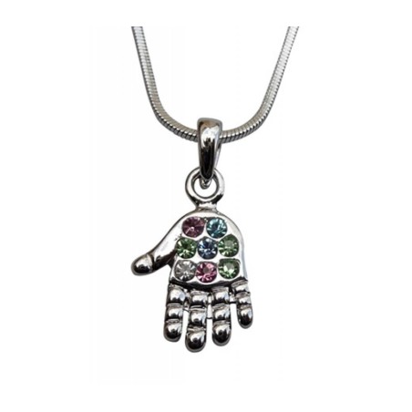 Open Hamsa Rhodium Pendant Necklace with Multicolo... | Hamsa Necklace