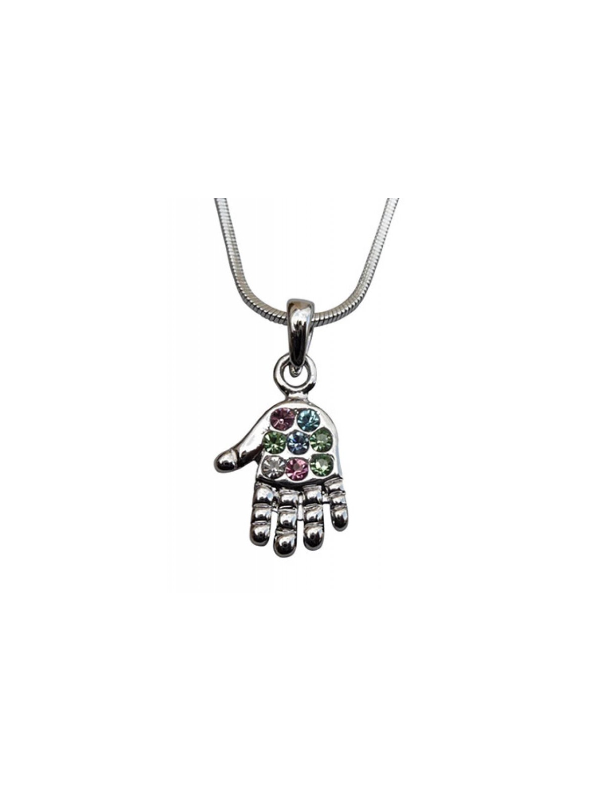 Open Hamsa Rhodium Pendant Necklace with Multicolo... | Hamsa Necklace