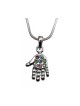 Collier pendentif ouvert Hamsa Rhodium avec multicolo... | Collier Hamsa