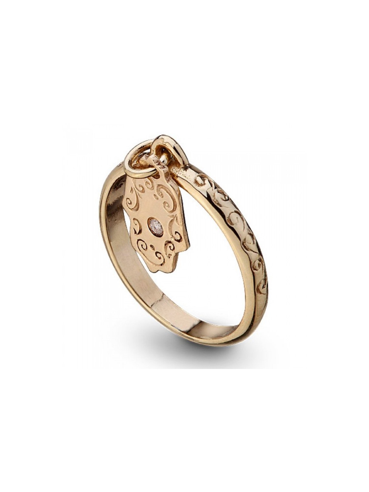 HaAri Bague Kabbale en Or Suspendue Hamsa avec Diamant... | Anneaux juifs