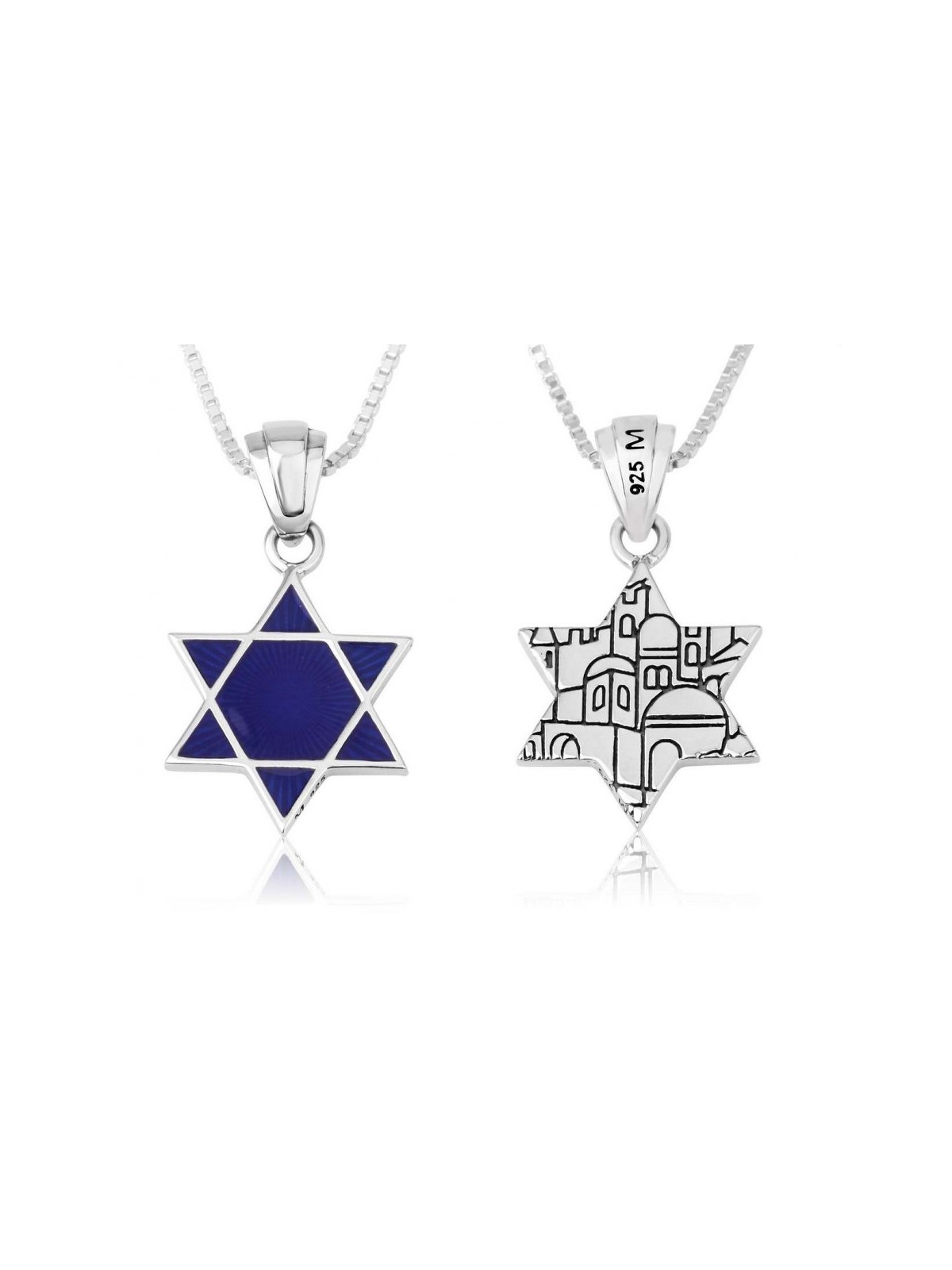 Sterling Silver Pendant Necklace Blue Enamel Star ... | Jewish Pendant