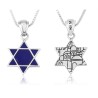 Sterling Silver Pendant Necklace Blue Enamel Star ... | Jewish Pendant
