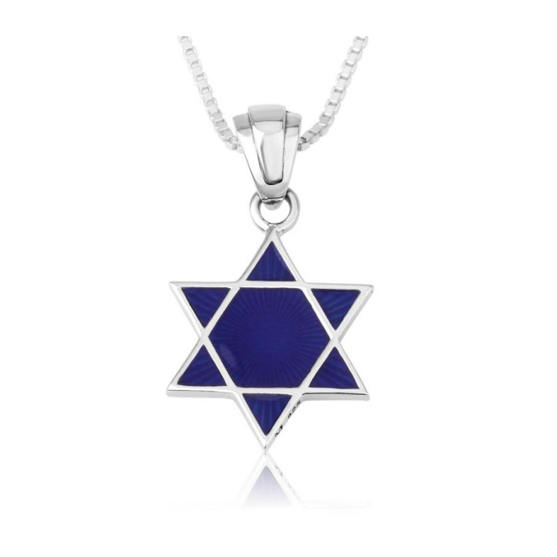 Sterling Silver Pendant Necklace Blue Enamel Star ... | Jewish Pendant