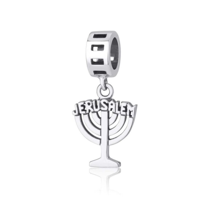 Sterling Silver Jerusalem Menorah Charm | Judaica Charms