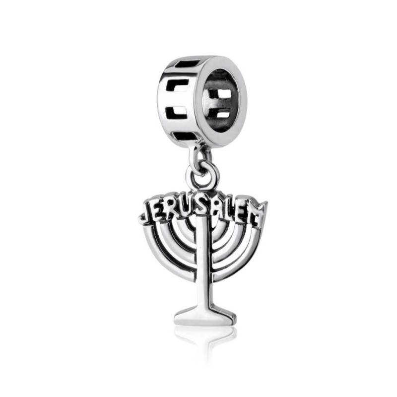 Sterling Silver Jerusalem Menorah Charm | Judaica Charms