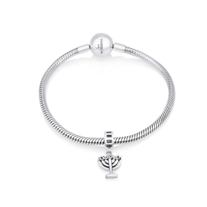 Sterling Silver Jerusalem Menorah Charm | Judaica Charms