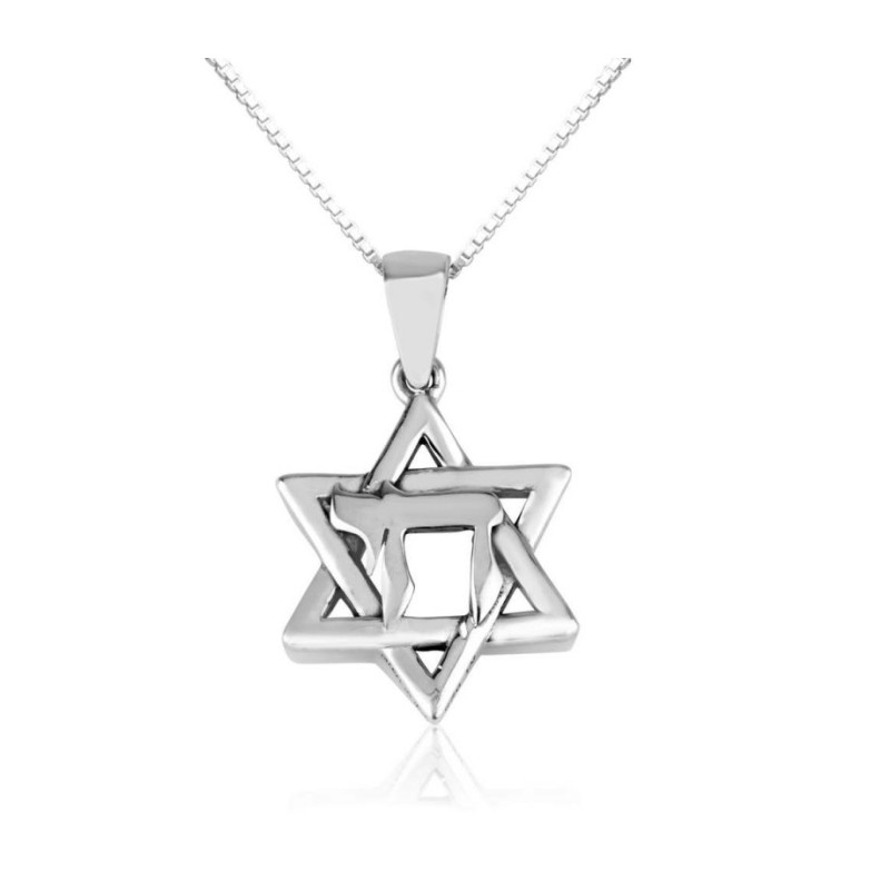 Sterling Silver Necklace Star of David Pendant Enc... | Jewish Pendant