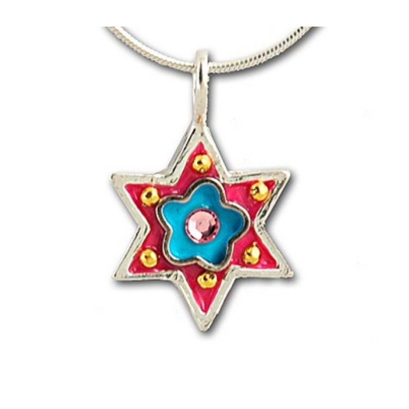 Small Star of David pendant with flowe... | Necklaces by Esther Shahaf