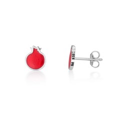 Sterling Silver Stud Earrings Red Pomegranates | Earrings